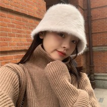 데이룸 여성 앙고라 버킷햇 겨울 벙거지 모자
