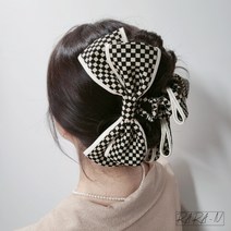 라라앤 체크 왕리본집게핀 올림머리 반묶음 머리핀 헤어핀선물 고급집게핀