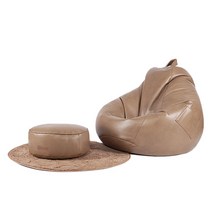 LUCKYSAC 1인용 가죽빈백 소파 스툴, 빈백-블랙 + 스툴-블랙