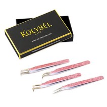 Kolybel 속눈썹 핀셋 연장 4개 세트 연장용 전문 스테인리스 스틸 고정밀 테크 핀셋KM01 USA 미국, KM02_4pcs