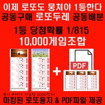 뭉치면 1등 로또두레10000게임조합 바로 로또구매시 사용가능한 마킹된 로또용지 및 PDF제공 1등당첨확률 1/815