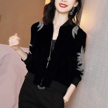 반짝이 스팽글 자켓 유럽 패션 가을 벨벳 여성 긴 소매 야구 코트 여성 캐주얼 슬림