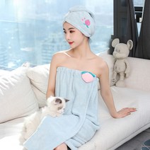 목욕 타월 여자 가정에서는 물 흡수 속건 욕조 스커트를 감을 수 있는 큰 목욕 타월식 목욕 가운을 입을 수 있다, 85x150cm, 피치-블루(목욕스커트+건자)