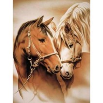 아트미니 보석십자수 황마 백마 우아한 고개짓 말 두필 사랑 말그림, 150x190cm