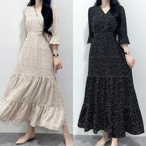 매일리룩 브이넥 도트 랩원피스 봄 여름 프릴 캉캉 맥시 롱 원피스