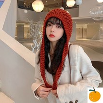 여성롱비니 롱비니 귀달이 손뜨개 따뜻한 니트 방한용품 여성 모자 비니