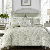 Laura Ashley Home 앰벌리 컬렉션 7pc 이불 세트 면 100% 퀸 블랙, Amberley Green