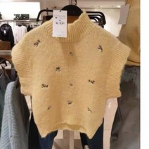 코바늘 조끼 작은아씨들 김고은 니트 빈티지 달콤한 꽃 자수 노란색 니트 스웨터 여성