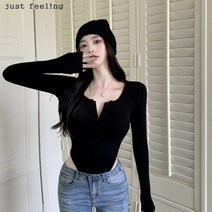 just feel!ng 여자 바디프로필 의상 여성 점프슈트 골지 긴팔 여성 하이레그 바디수트 슬림핏 티셔츠
