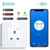 BSEED 단일 영국 스마트 소켓 Wifi 벽 전원 콘센트 Smart Google Alexa App 유리 패널 3A, 01 White_01 100-240V