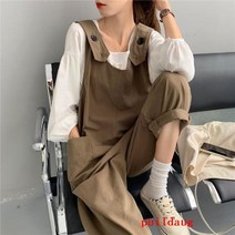 카키백 팬츠 가을 스트레이트 느슨한 멜빵 조커 점프 수트 여성 캐주얼 바지