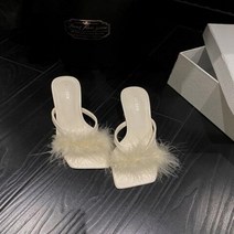 하이힐 슬리퍼 패션 좁은 밴드 깃털 장식 슬립 플립 플롭 야외 캐주얼 비치 샌들 스타 여성, beige+35