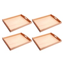 ZLD 4pcs 몬테소리 직사각형 트레이 큐브 비즈 빌딩 블록 스토리지 홀러, 25 x 20 x 2.7cm, 우드 컬러, 너도밤 나무