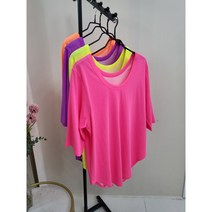 U넥 네온 형광 루즈핏 반팔 티셔츠 (4color)