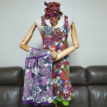 방수 안감 면 프릴 꽃무늬 패턴 원피스 형 앞치마, 레드잔꽃플로라