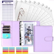 A6 PU 가죽 재정 관리 바인더 노트북 플래너 돈 절약을 위한 지퍼 현금 봉투 12 개 포함, Purple