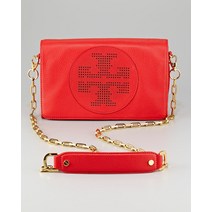 Tory Burch Kipp Perforated Logo Leather Crossbody Shoulder Bag RED AUTHENTIC