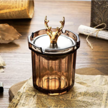 DP동봉국제무역 황금사슴 뚜껑있는 크리스탈 재떨이, 갈색, 1개