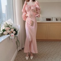 델룩 연핑크 머메이드 여름 봄 원피스 시밀러룩 뷔스티에 꽃 플라워 데이트룩 루즈핏 레이스