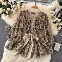 뱀피 무니 골드 실버 펄 브이넥 롱 스트랩 빈티지 매치 슬림핏 여성 블라우스