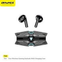 BJ용듀얼이어폰 Awei T64 TWS 게임용 이어폰 무선 블루투스 헤드폰 게임 모드 헤드셋 E스포츠 음악 저지연 이어버드, 2.Black