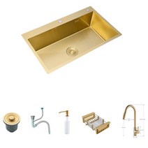 언더볼 세면대 brushed gold kichen sink 304 스테인레스 스틸 싱글 그릇 위 카운터 또는 udermount 싱크 주방 두께 주방 싱크 6, 협력사, 60x45cm 전자