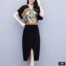 가바바 여성 빅사이즈 원피스 럭셔리한 트임 롱 오피스 롱원피스 G52483
