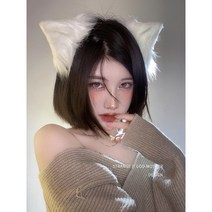 Ogfaour 귀여운 고양이 귀 머리 장식 일본계 인플루언서 화이트 뽀글이 여우 머리핀 고양이녀 할로윈 A22092710