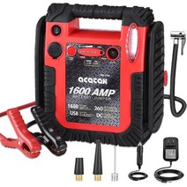 acetek 260PSI 휴대용 공기 주입기 전동 에어 펌프 + 1600A 점프스타터, 기본