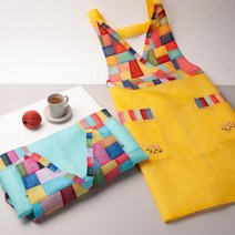 모시 V조각보 전통 꽃자수 유치원 어린이집 보육교사 한식당 예쁜 명절 한복 원피스 앞치마, 북청색