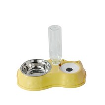 고양이자율급식 500ml 개 그릇 피더 그릇 자동 애완 동물 식품 및 마시는 그릇 스테인레스 스틸 더블 그릇 개 물병, 2 in 1 노란색, 협력사