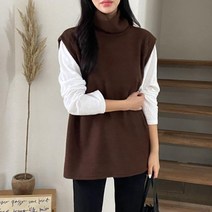 브이와이 여자 폴라넥 빅사이즈 소재 민무늬 폴리 조끼
