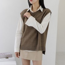 여성 레이어드 단추 조끼 니트티셔츠