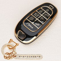 튜모 아이오닉5 6버튼 8버튼 TPU 스마트 키케이스 키링 키홀더 전화번호 키링, HD-08, 골드오링-블랙