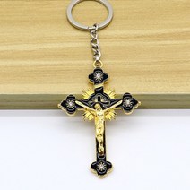 실버/골드 톤 에나멜 가톨릭 그리스도 예수 십자가 열쇠 고리 교회 키 체인 홈 채플 장식 기념품 선물, SKU-33