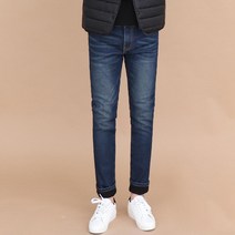 라템 남성용 기모본딩 슬림 일자 스판 청바지 빅사이즈