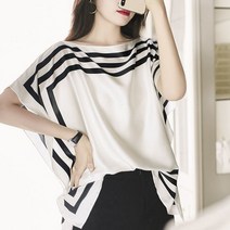 데일리 루즈핏 반팔 티셔츠 스트라이프 블라우스 언발 셔츠