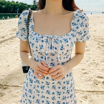 [비치팜]메모리 플라워 비치 원피스 신혼여행 반팔 휴양지 여름 드레스