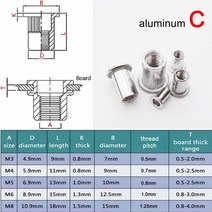1020pcs m3 m4 m5 m6 m8 304 스테인레스 스틸 탄소강 알루미늄 플랫 헤드 블라인드 리벳 너트 인서트 나사 볼트 용 리브 너트 너트, (10개)m10, 알루미늄 c