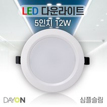 데이온 LED 다운라이트 5인치 12W 심플 슬림 매입등 220V 3000K 4000K 6500K, 4000K주백색(아이보리빛)