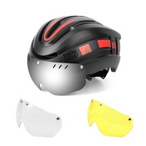 접이식 전기 자전거 헬멧 어반 전동킥보드 빅사이즈 헬멧 Thinkrider 도로 mtb led 빛 마그네틱 고글 및 미등 58-62cm 남성 여성용 안전한 승마 장비, 1-검정 빨강