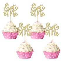 Gyufise 24피스 Eat Me 컵케이크 토퍼 글리터 Try Me Take One 이상한 나라의 앨리스 컵케이크 피크 장식 동화 속 원더랜드 테마 베이비 샤워 어린이 남아 여아, A Gold