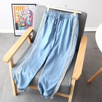 날씬해는청바지 봄 여름 신 조거 텐셀 여성 밴딩웨스트 레이스 러플 슬림핏 스키니 캐쥬얼 배기 팬츠 318345790