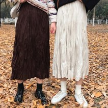 [모노위크] [바로배송] 피사로 벨벳 드라이 로즈 주름 스웨이드 플리츠 롱스커트