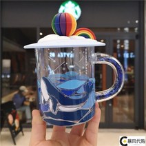 유리컵프린트 스타벅스 700ML 홀로그램 오로라 여학생 대용량 고안치 탁상 물컵 내열 2417687654