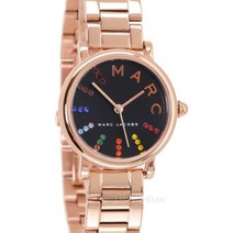 [해외]명품마크제이콥스시계70014846 MARC JACOBS Roxy Womens 28mm Watch Black Dial Rainbow Crystals Rose Gold Band