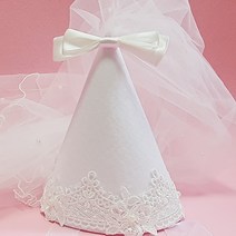 (완제품 12시주문시 당일출고)레이스 파티햇 생일 파티 용품 베일 면사포 브라이덜샤워 할로윈 꼬깔모자, 화이트 고무줄없음
