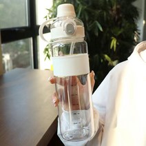 대용량 빨때물통 원터치오픈 용량눈금 스트랩 물병 스포츠 헬스 텀블러 플라스틱 내열 휴대용 워터보틀 대구경 밀봉 운동용 등산 낚시용 플랜 필수품 0.7/1.1/1.6리터, 색상선택5번-화이트 대용량 빨때물통, 1100ml