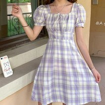 데이프릴 포니아 퍼프소매 체크 원피스