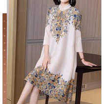 엔티랄라 원피스 미디엄 롱 반팔 여름 스타일리시한 헐렁한 날씬해 보이는 실크 원단 부드럽고 피부 친화적 뛰어난 통기성 및 흡습성